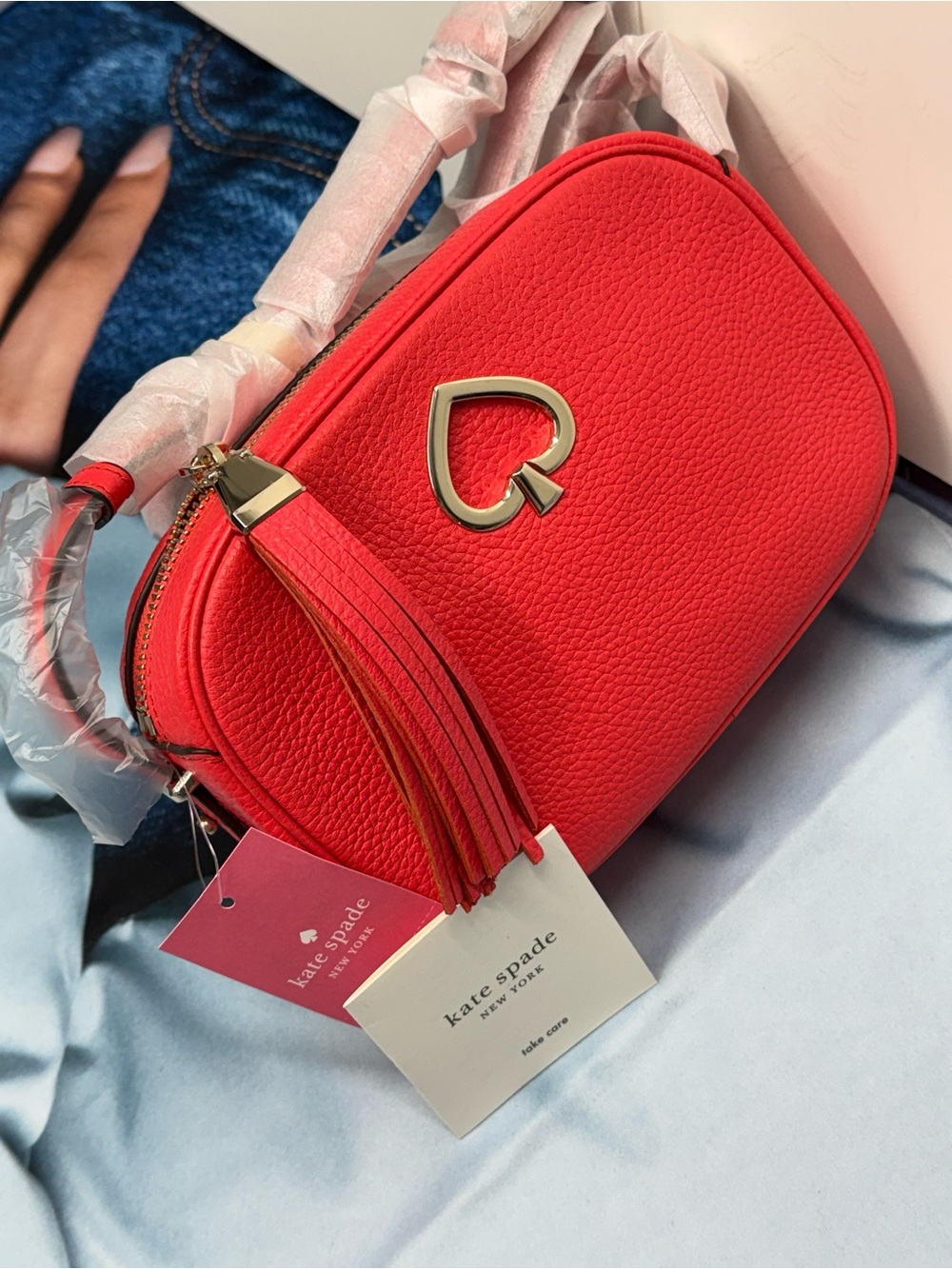(new+tag) Kate Spade Red/Pink Pebbled Leather Crossbody Bag Adjustable Strap